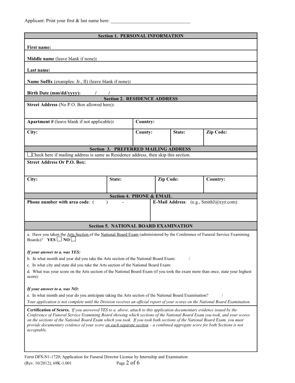 Application for Funeral Director License by Endorsement