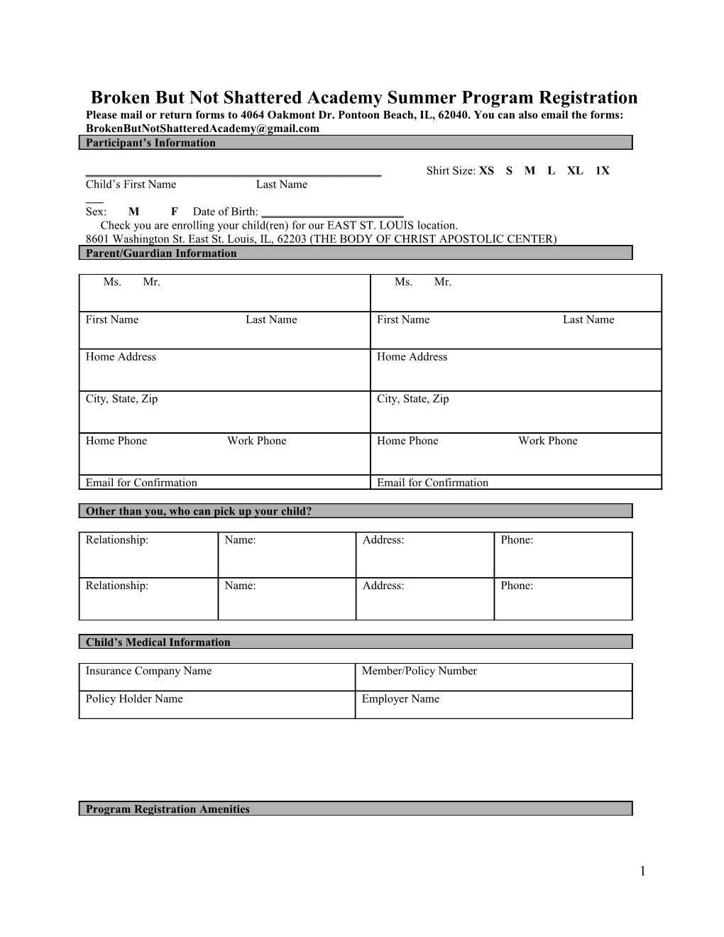 Broken but Not Shattered Academy Summer Program Registration