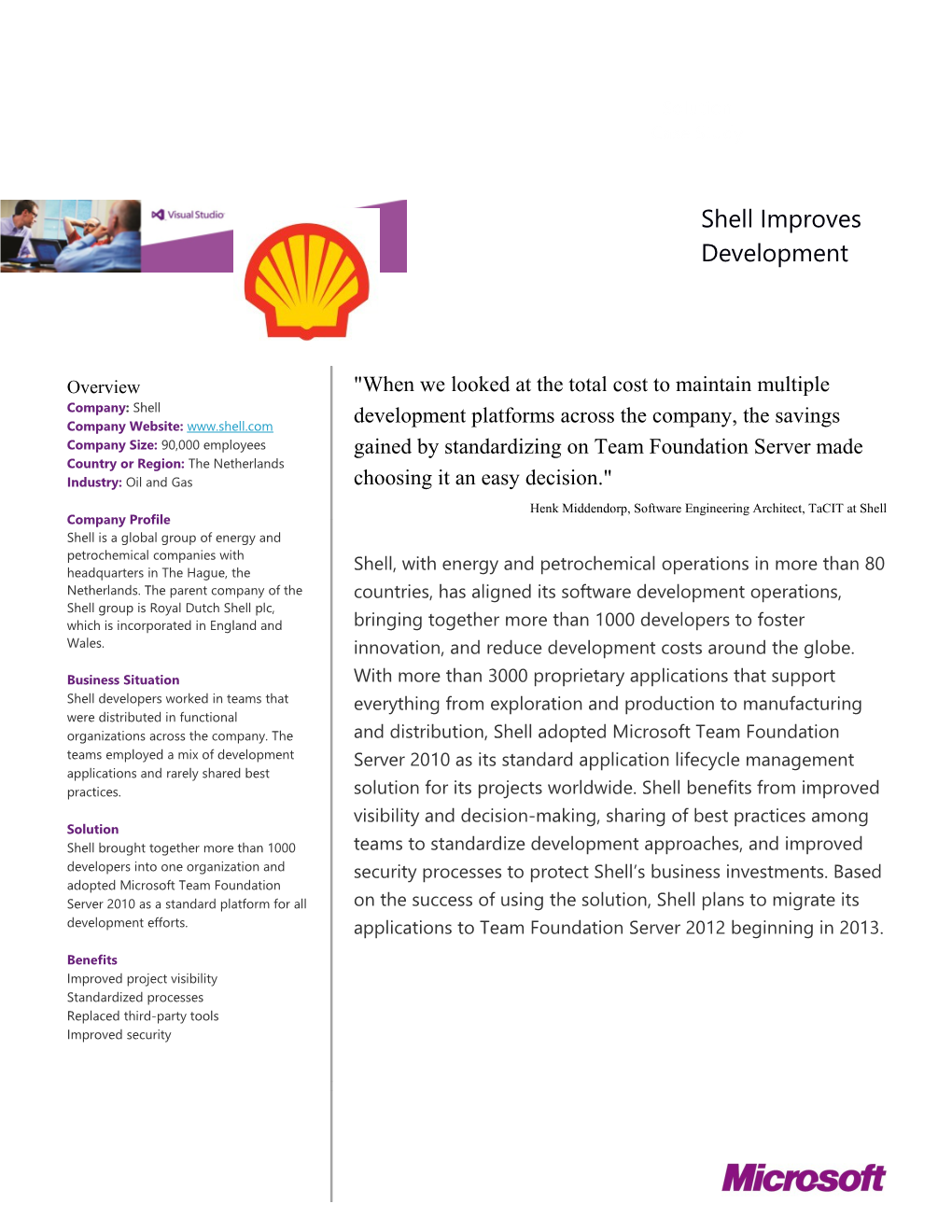 Shell Improves Development Processes by Standardizing on Team Foundation Server