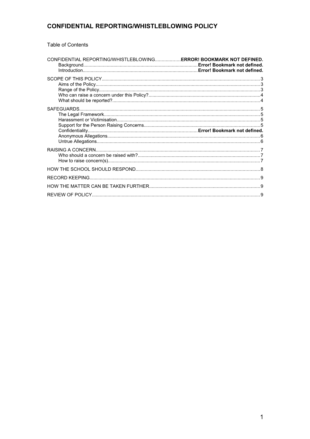 Confidential Reporting and Whistleblowing Feb 2014