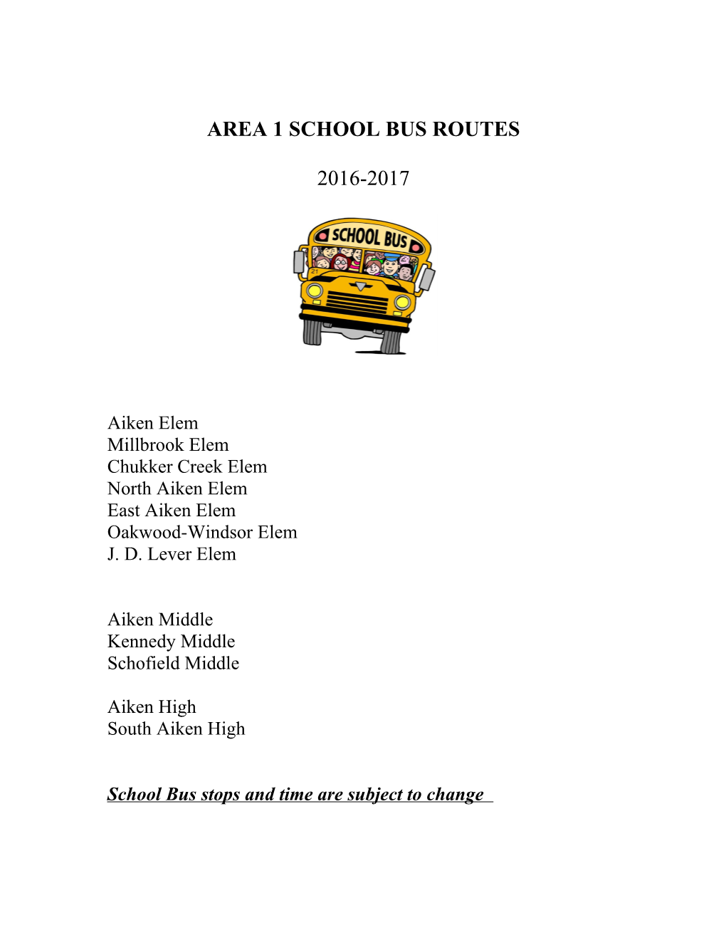 Area 1 School Bus Routes