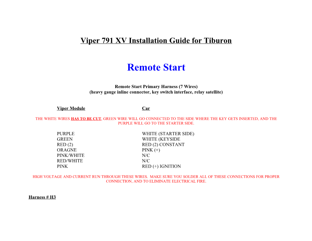 Viper 791 XV Installation Guide for Tiburon