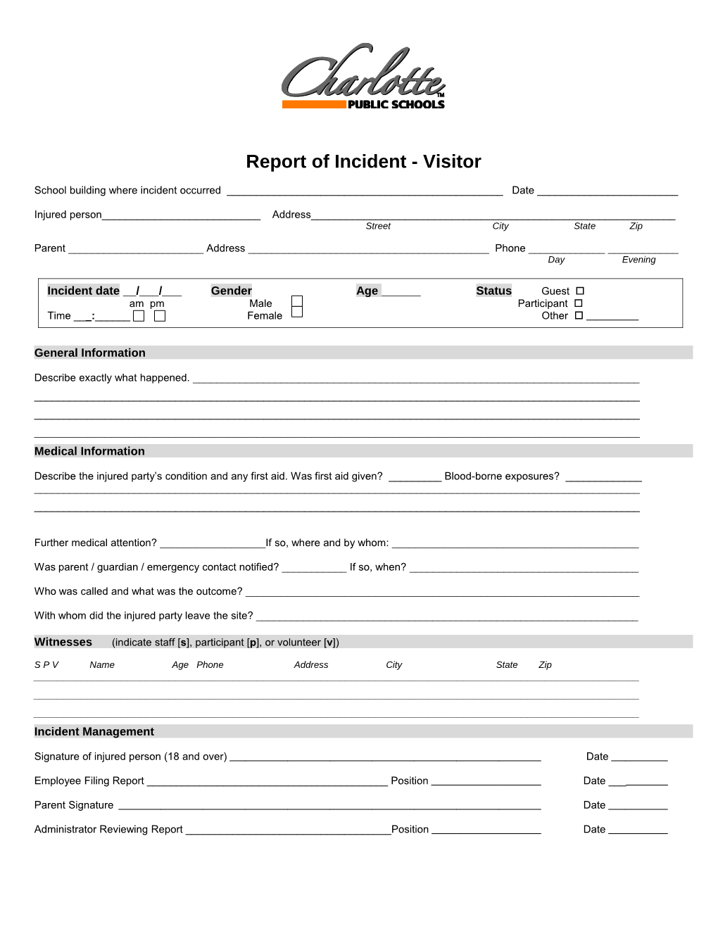 Charlotte Public School Incident Reporting Form