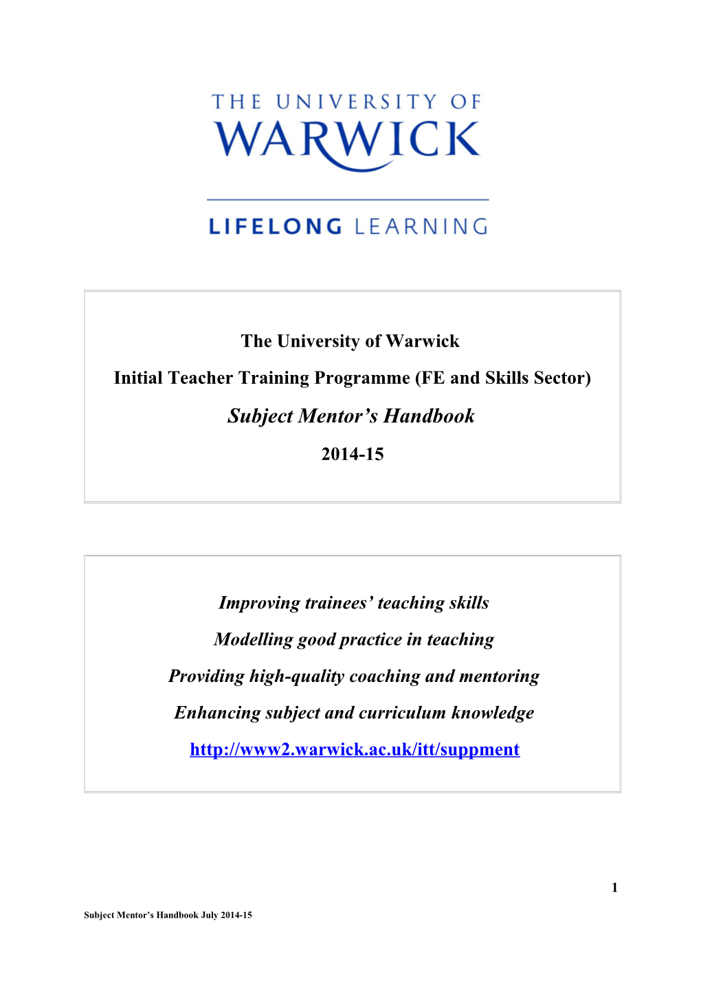 Initial Teacher Training Programme (FE and Skills Sector)