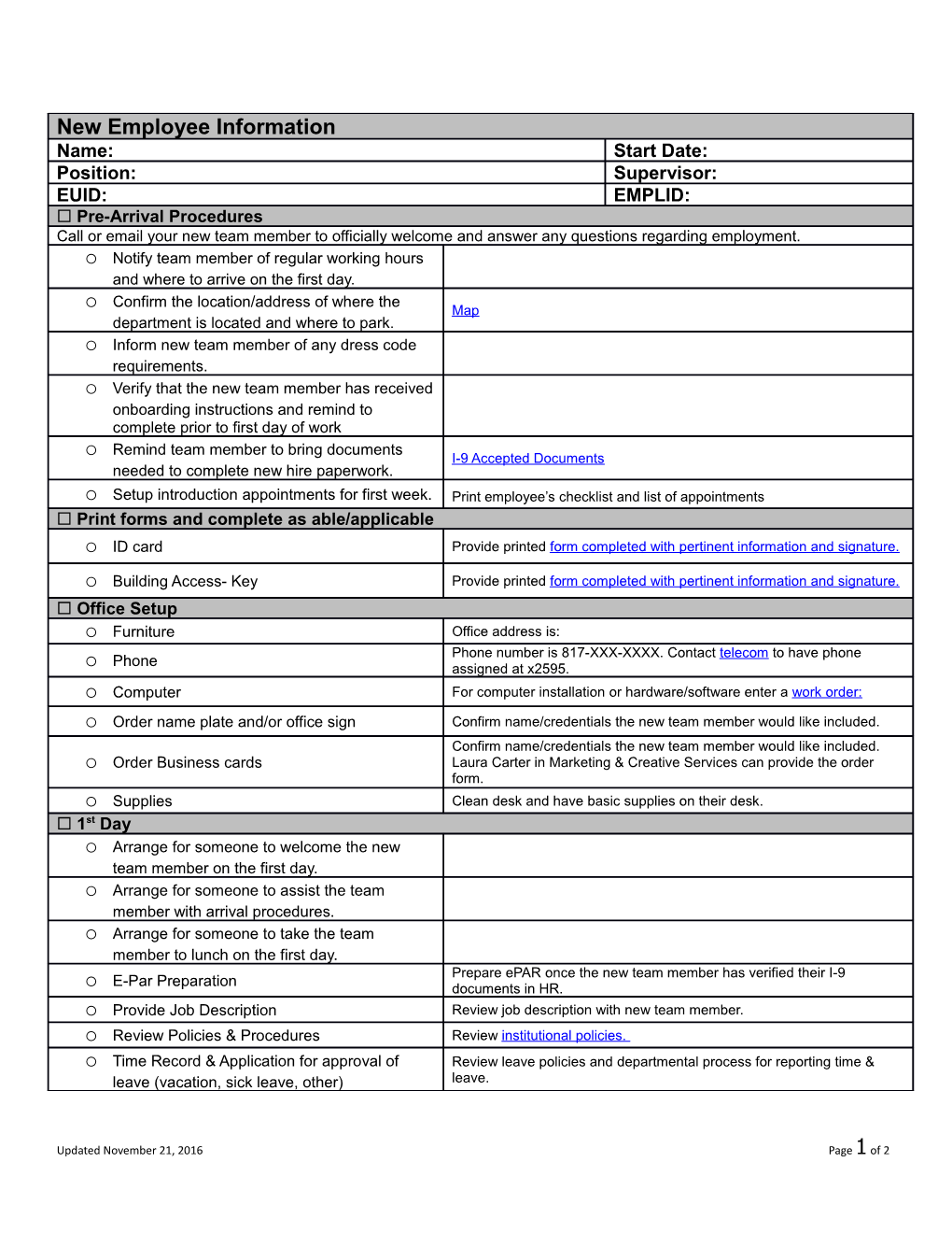 UNTHSC Supervisor Onboarding Checklist