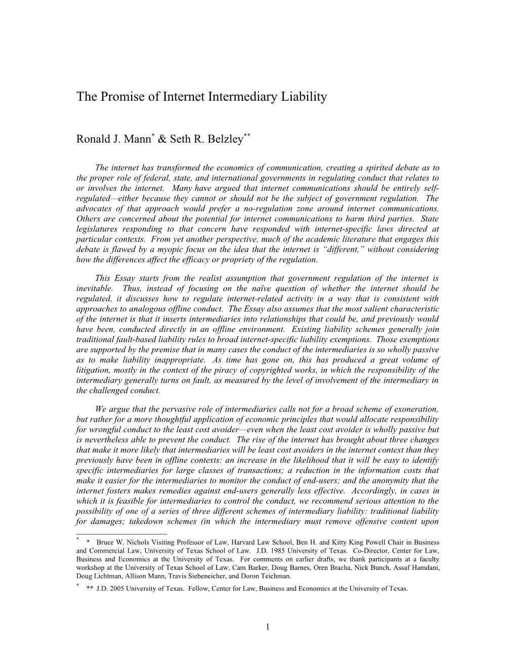 Preventing Internet Ills: the Promise of Internet Intermediary Liability
