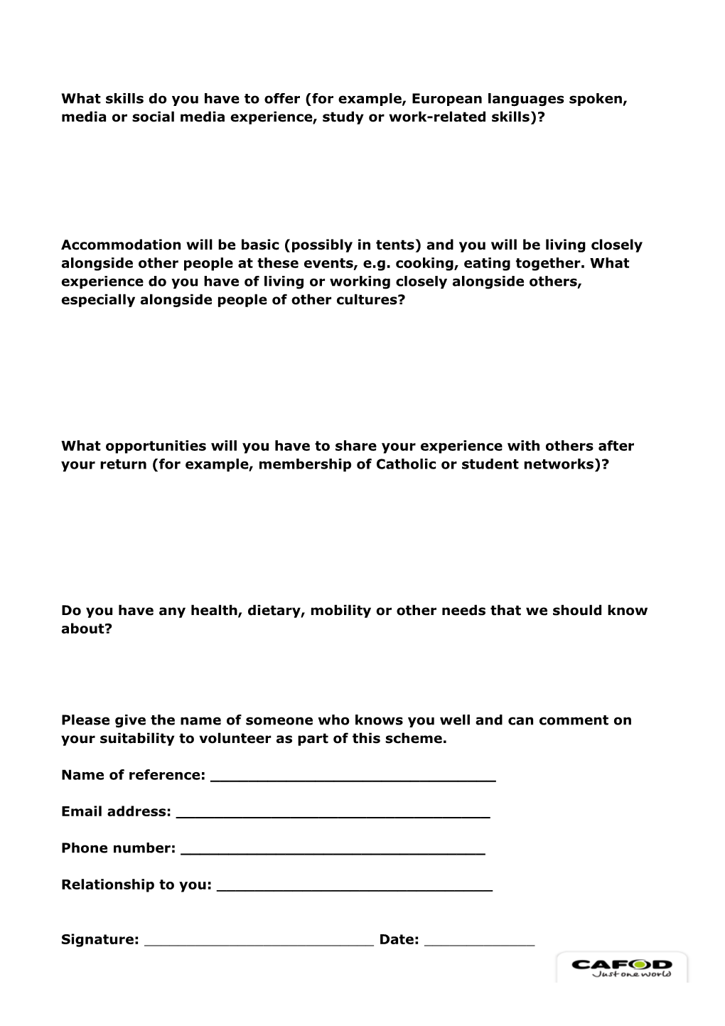 CAFOD Climate Champion Application Form