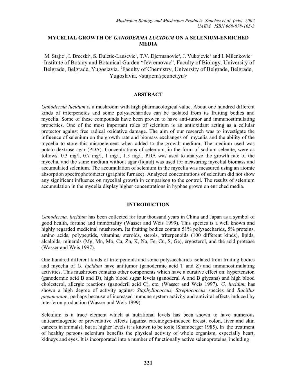 Mycelial Growth of Ganoderma Lucidum on the Selenium-Enriched Media