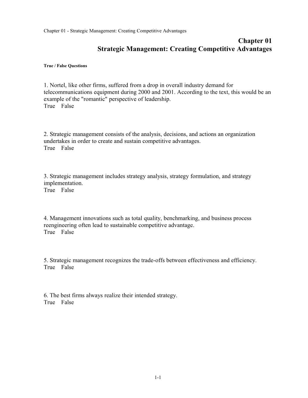Chapter 01 Strategic Management: Creating Competitive Advantages