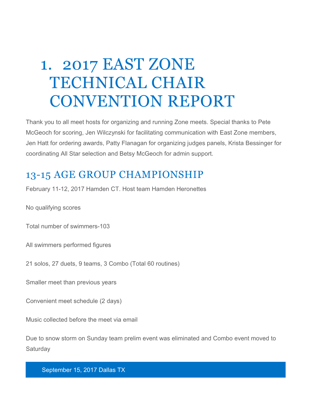 2017 East Zone Technical Chair Convention Report