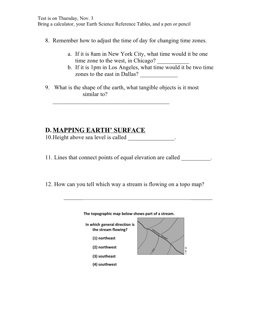 Earth Science Test 1 Review Sheet