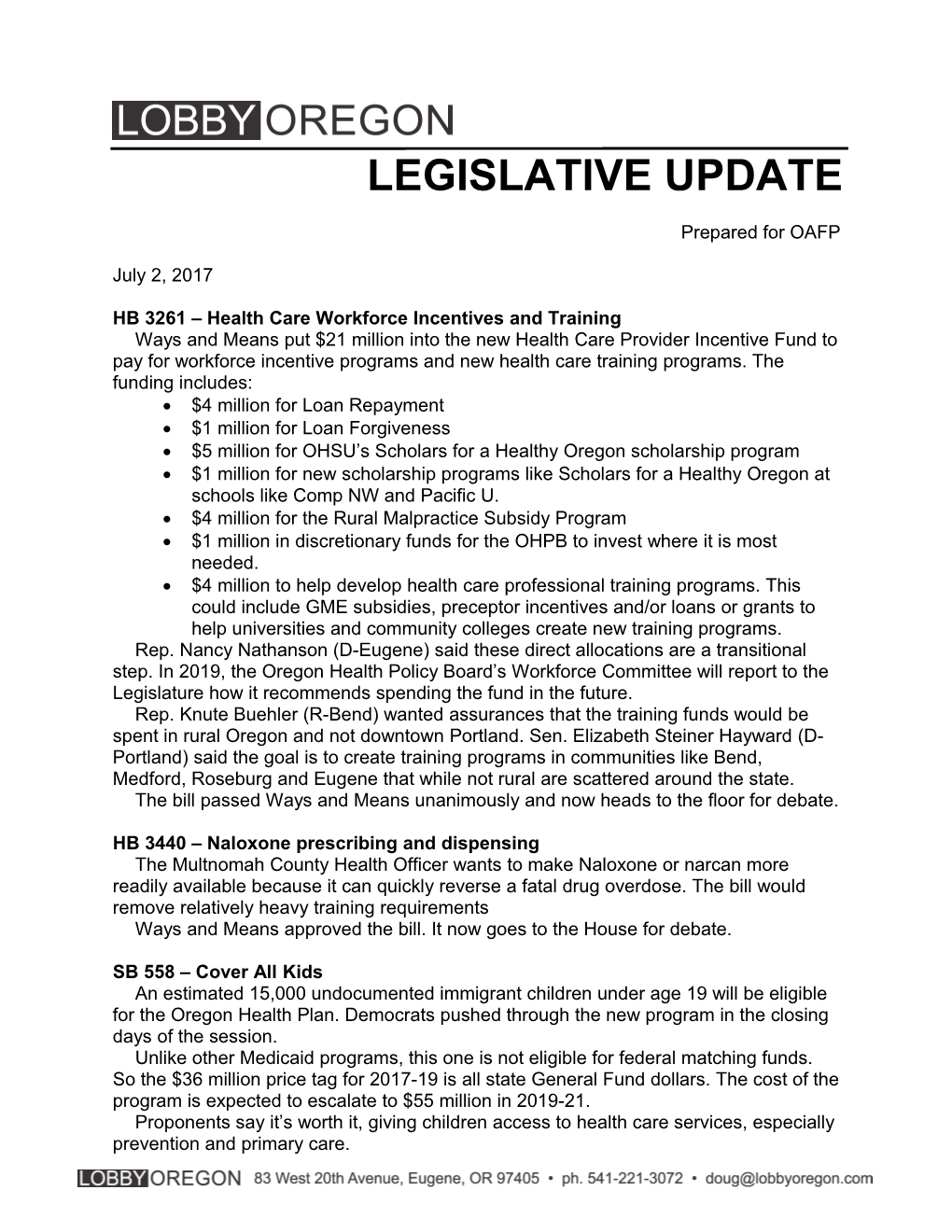 HB 3261 Health Care Workforce Incentives and Training