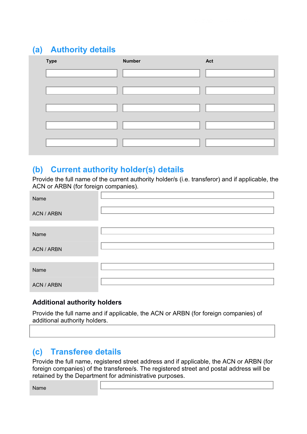 AD4 Application to Register a Transfer Or Partial Transfer of an Authority