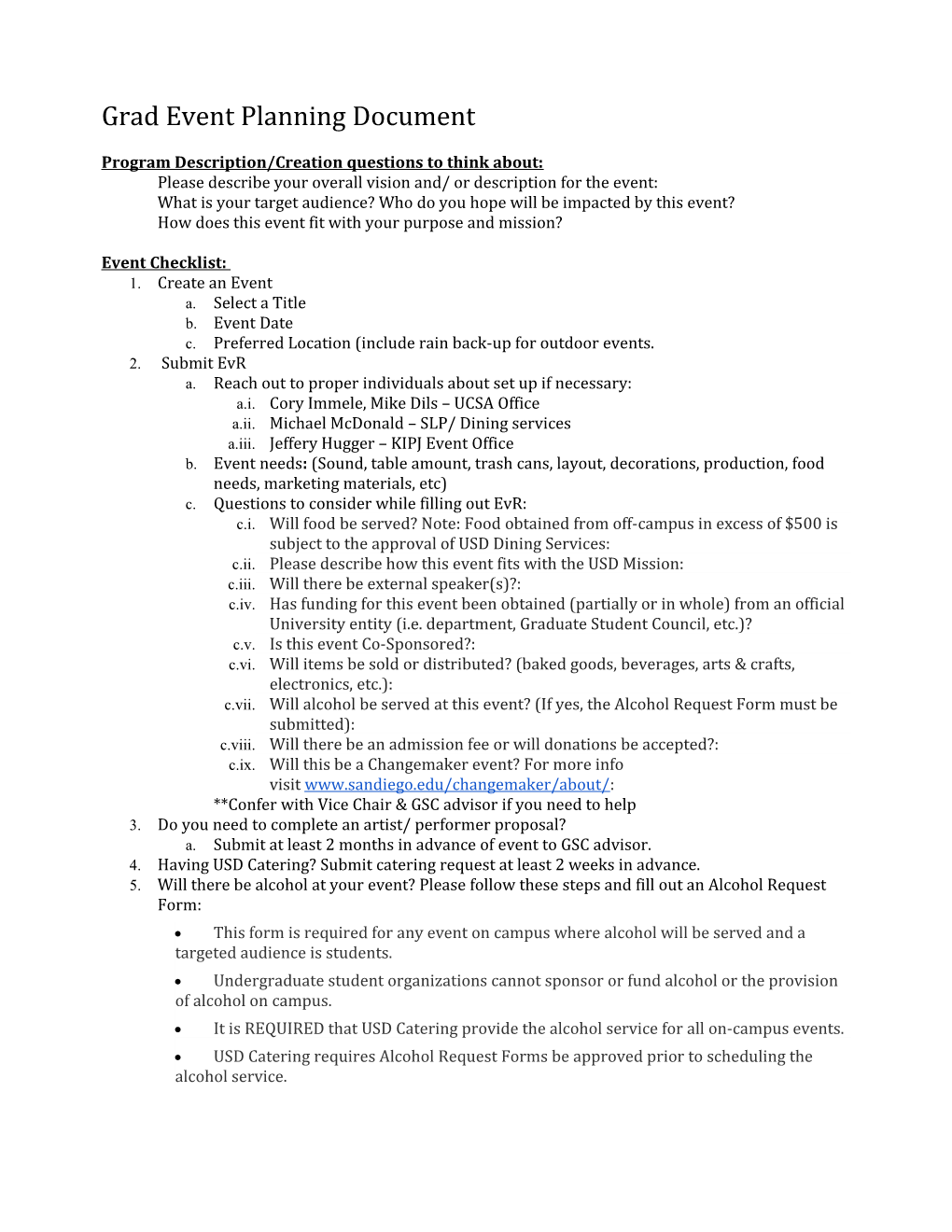 Grad Event Planning Document