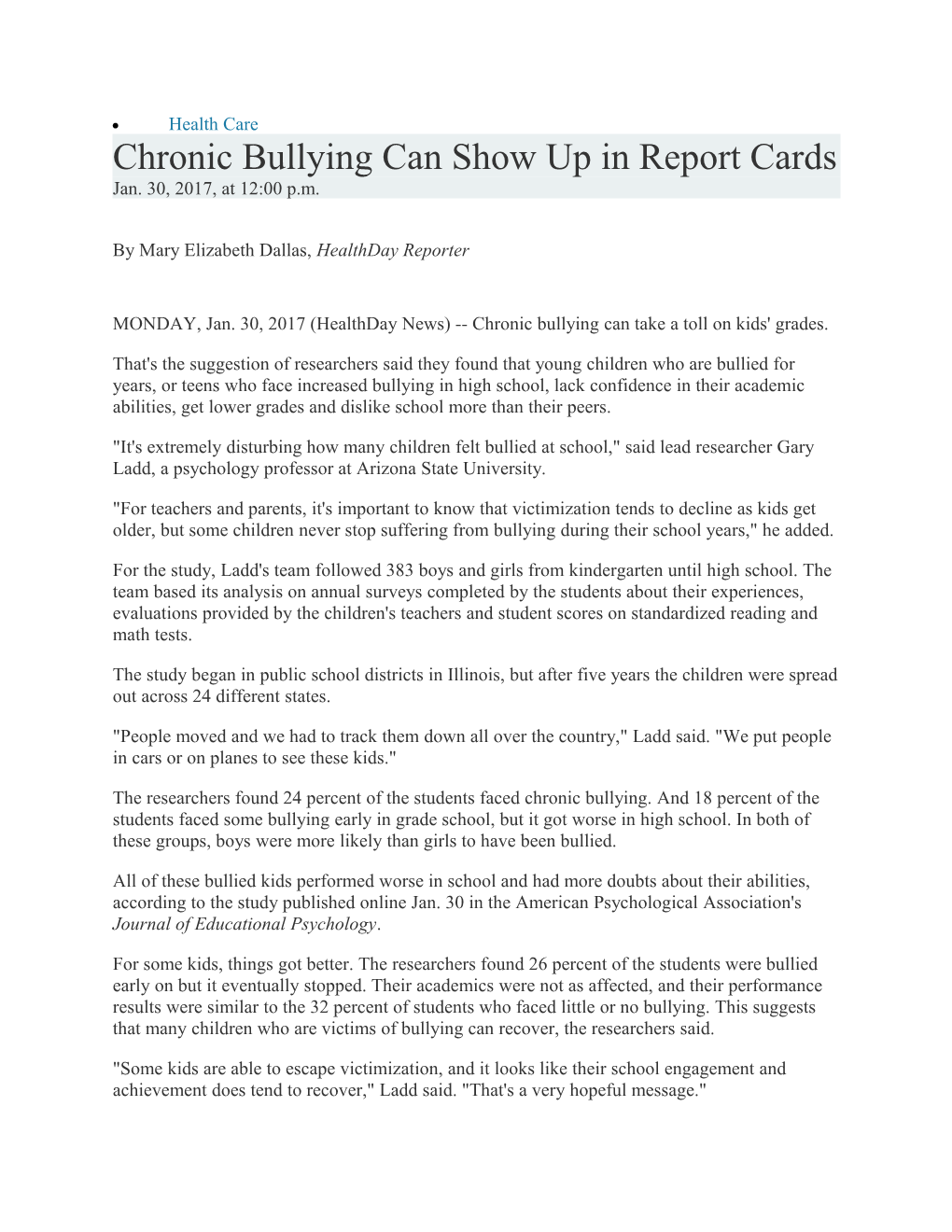 Chronic Bullying Can Show up in Report Cards