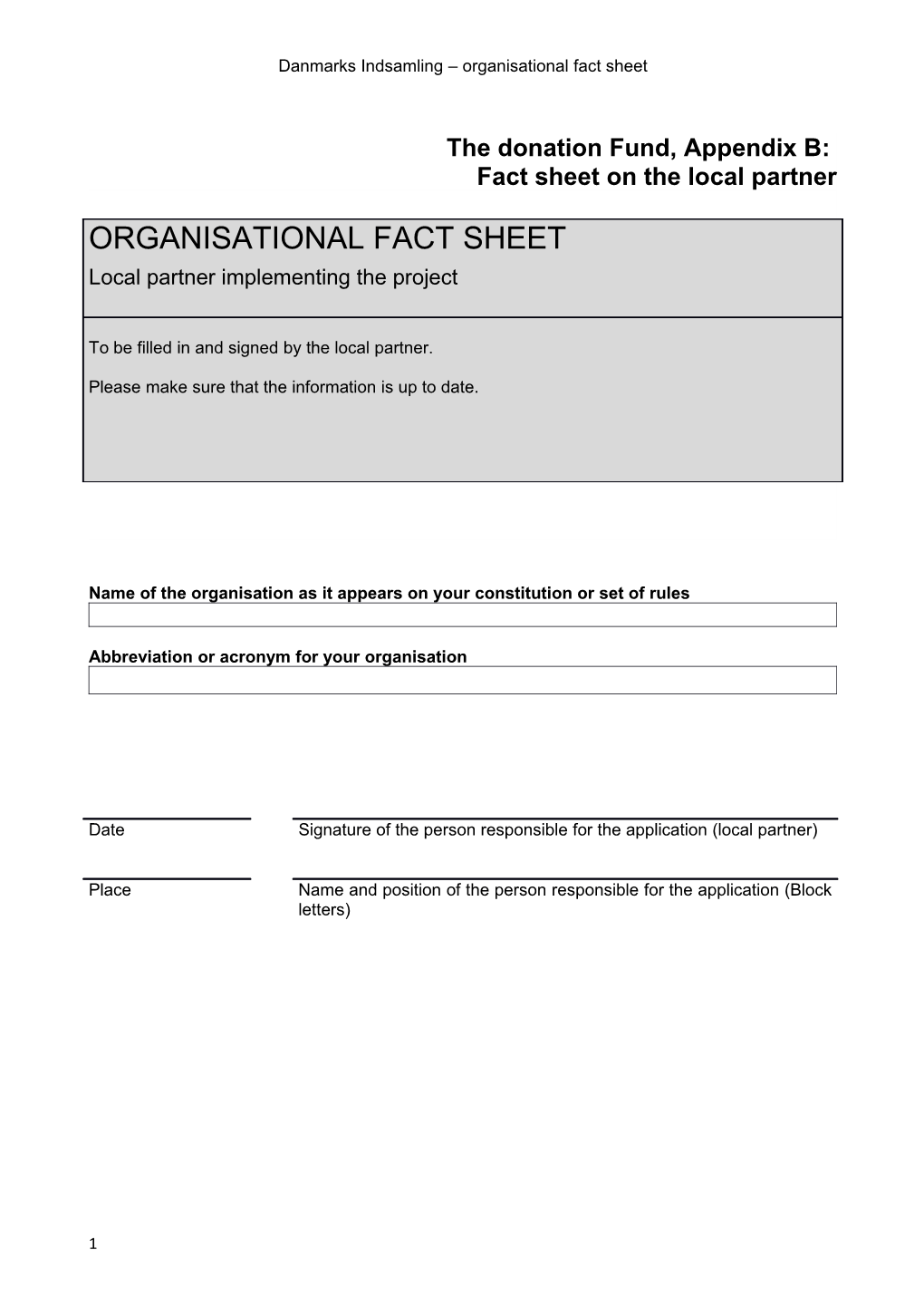 Danmarks Indsamling Organisational Fact Sheet