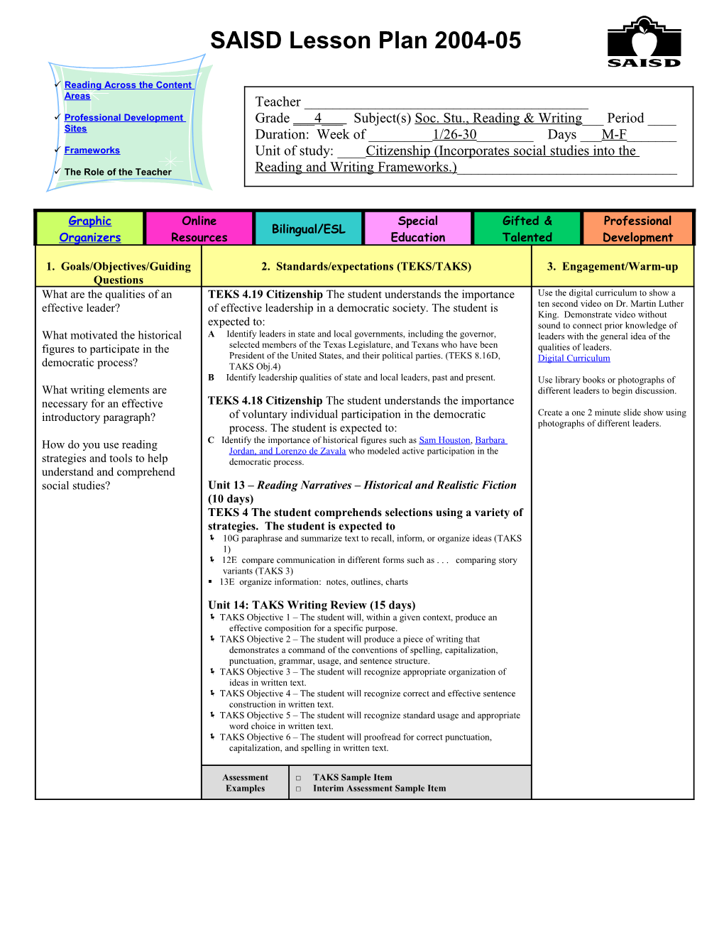 Grade 6 Scope and Sequence