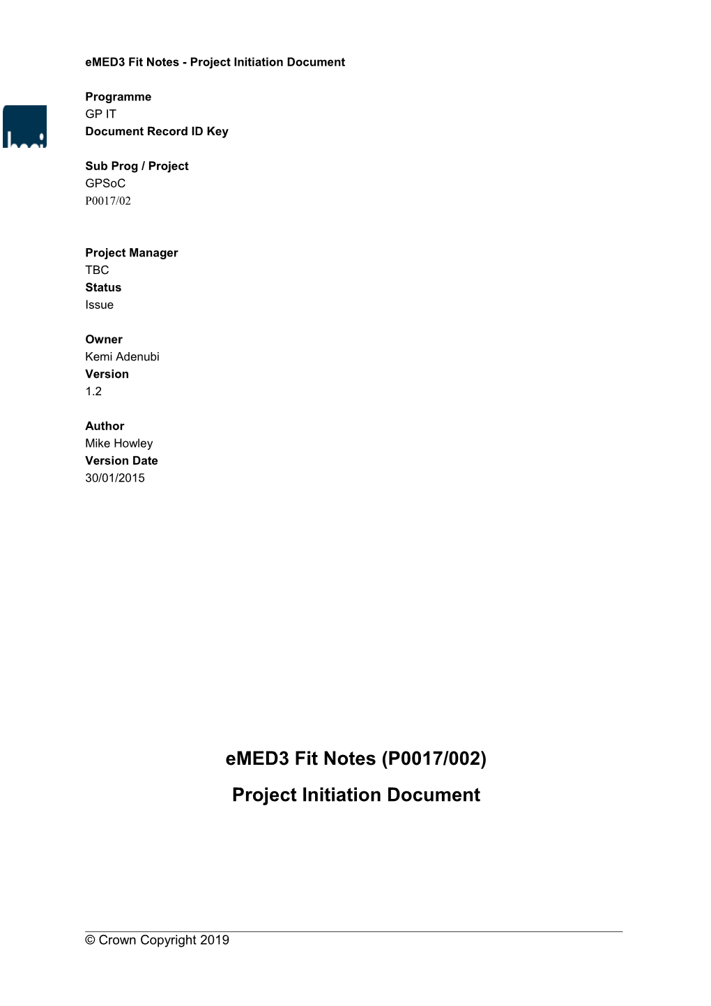 Emed3 Fit Notes - Project Initiation Document