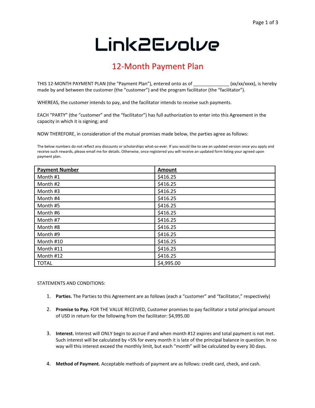 12-Month Payment Plan