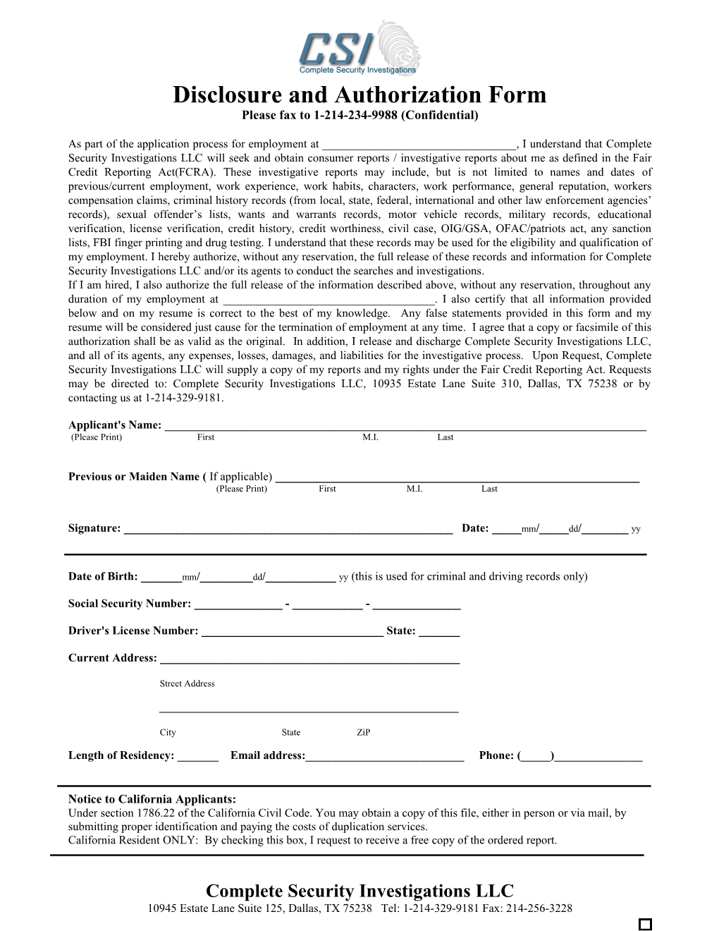 Disclosure and Release Form