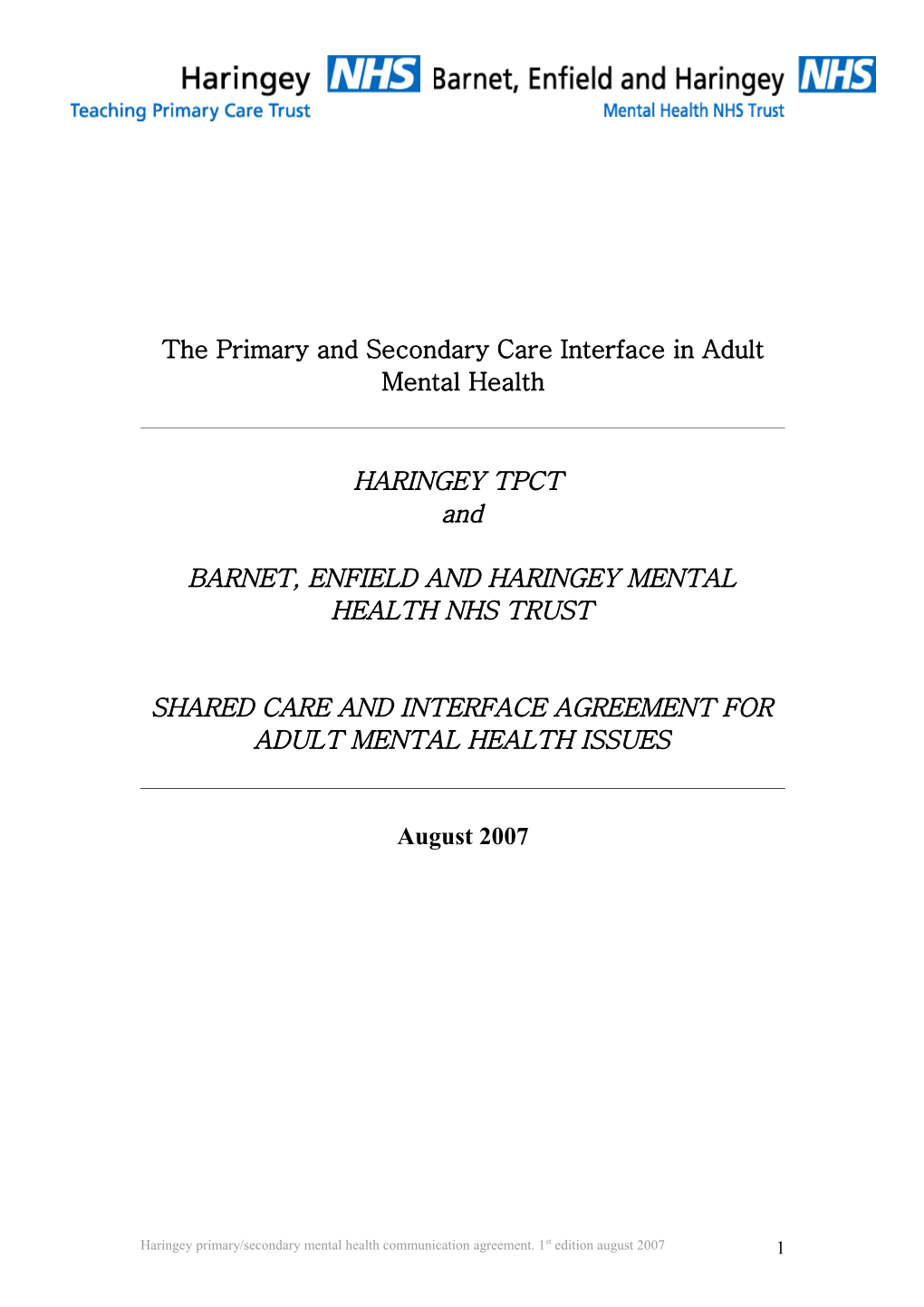 The Primary and Secondary Care Interface in Adult Mental Health