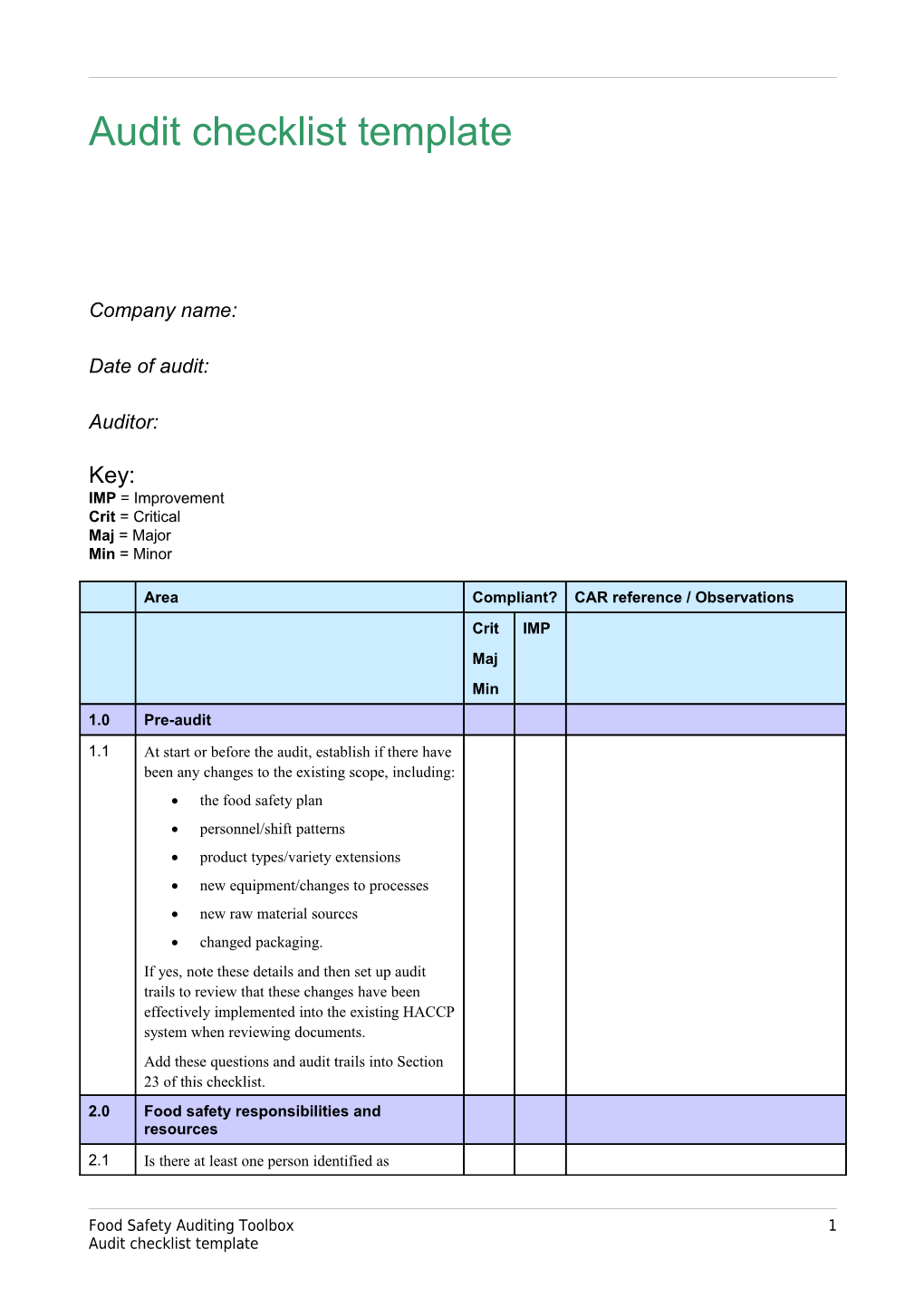 Audit Checklist Template