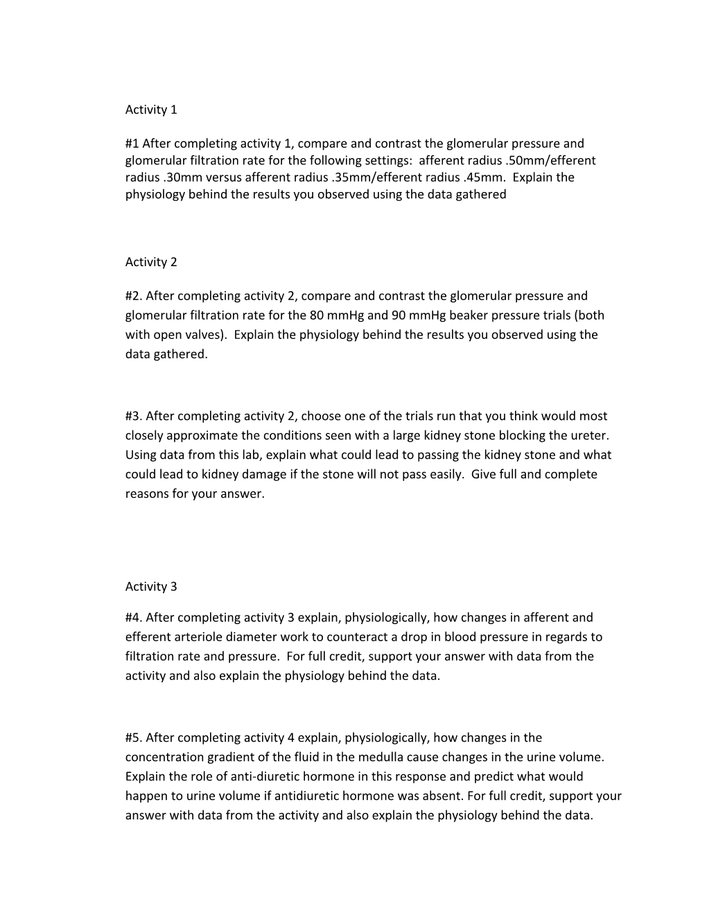 1 After Completing Activity 1, Compare and Contrast the Glomerular Pressure and Glomerular