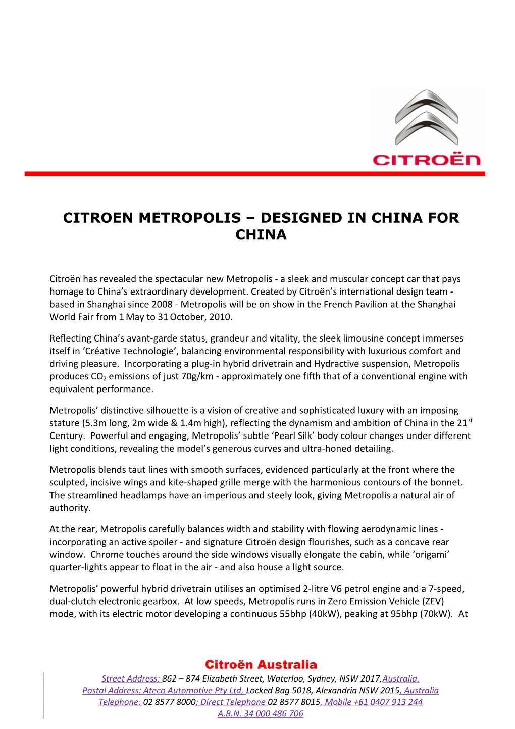 Citroen Metropolis Designed in China for China