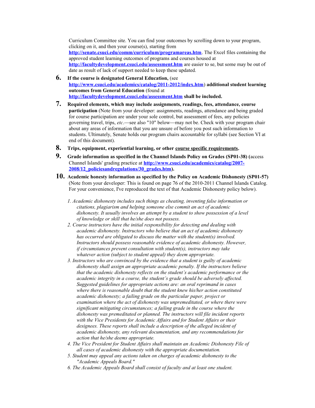 Support Document for Construction of CSU Channel Islands Syllabi