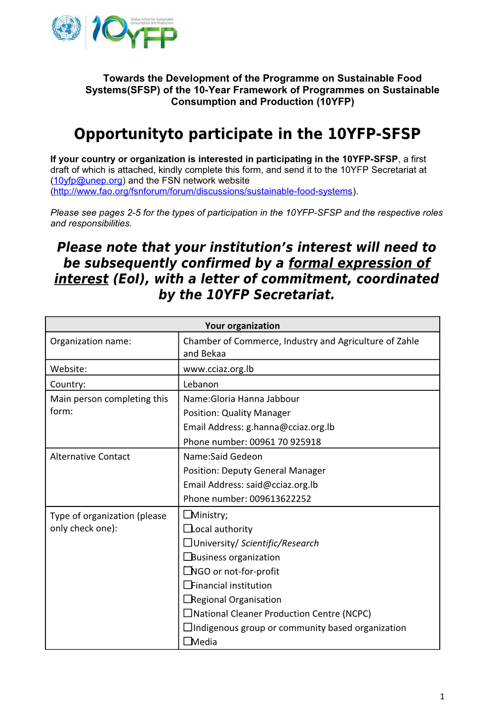 Opportunityto Participate in the 10YFP-SFSP