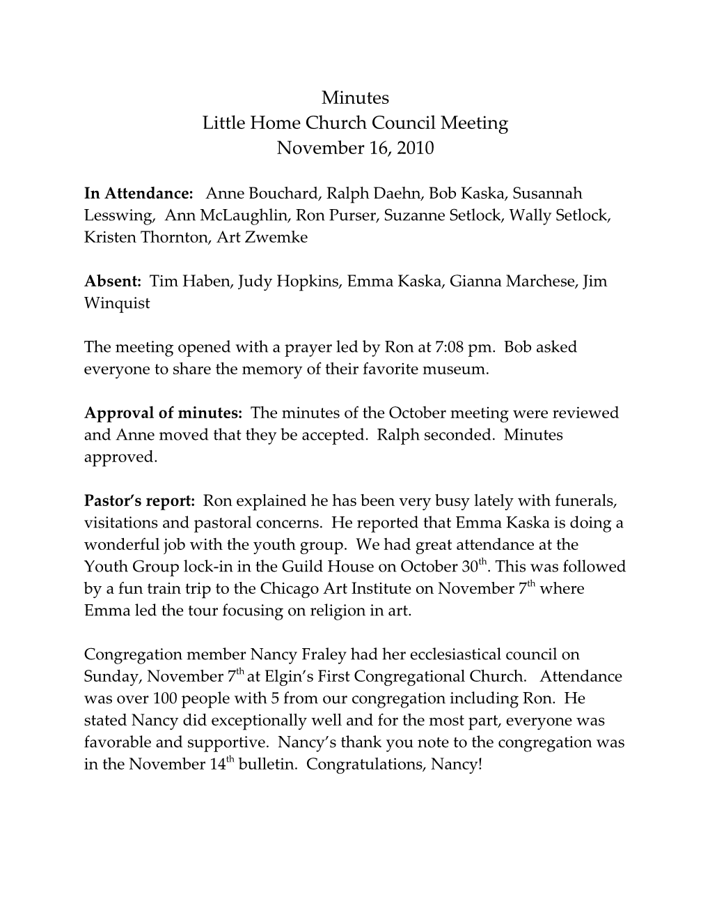 Little Homechurch Council Meeting