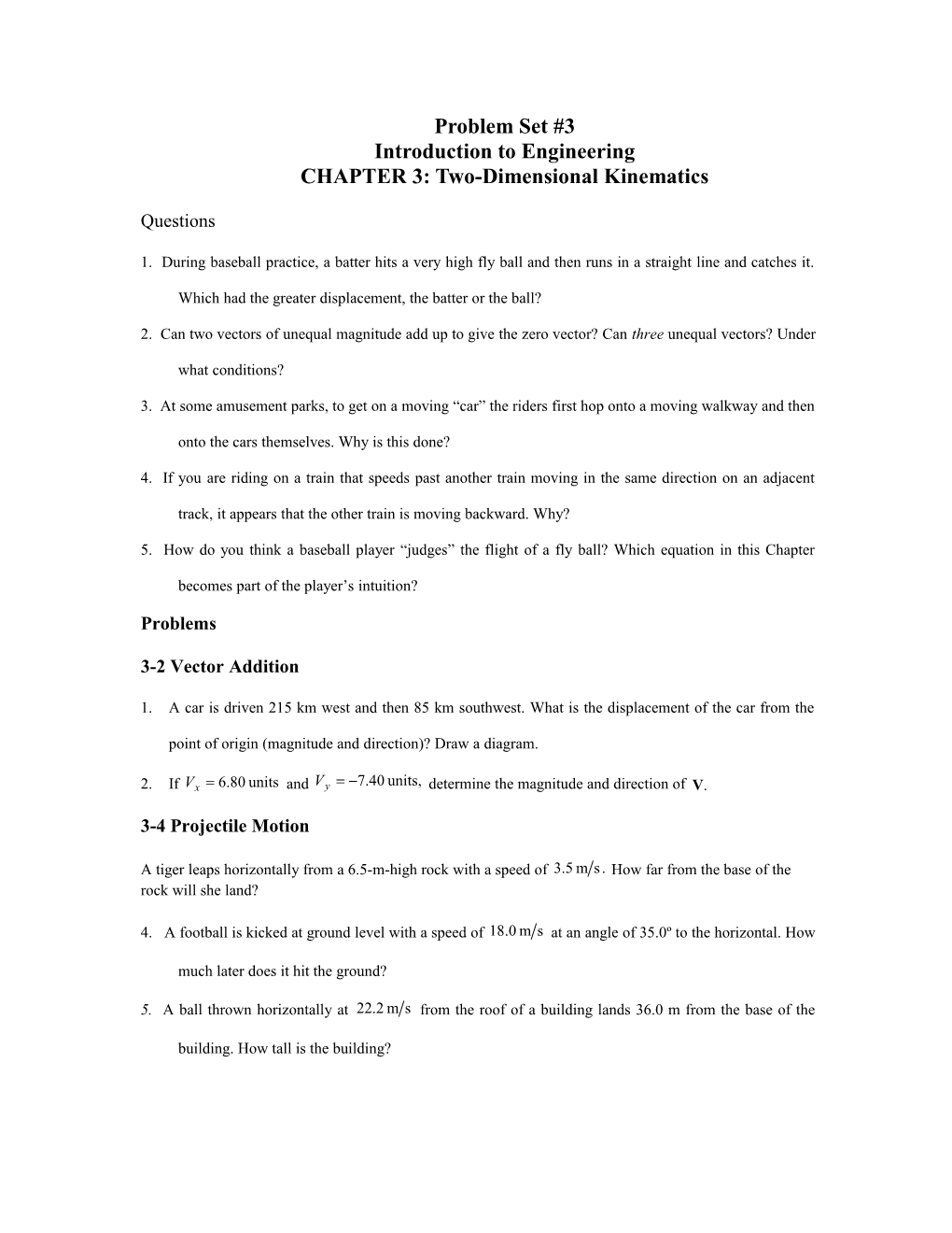 CHAPTER 3: Two-Dimensional Kinematics