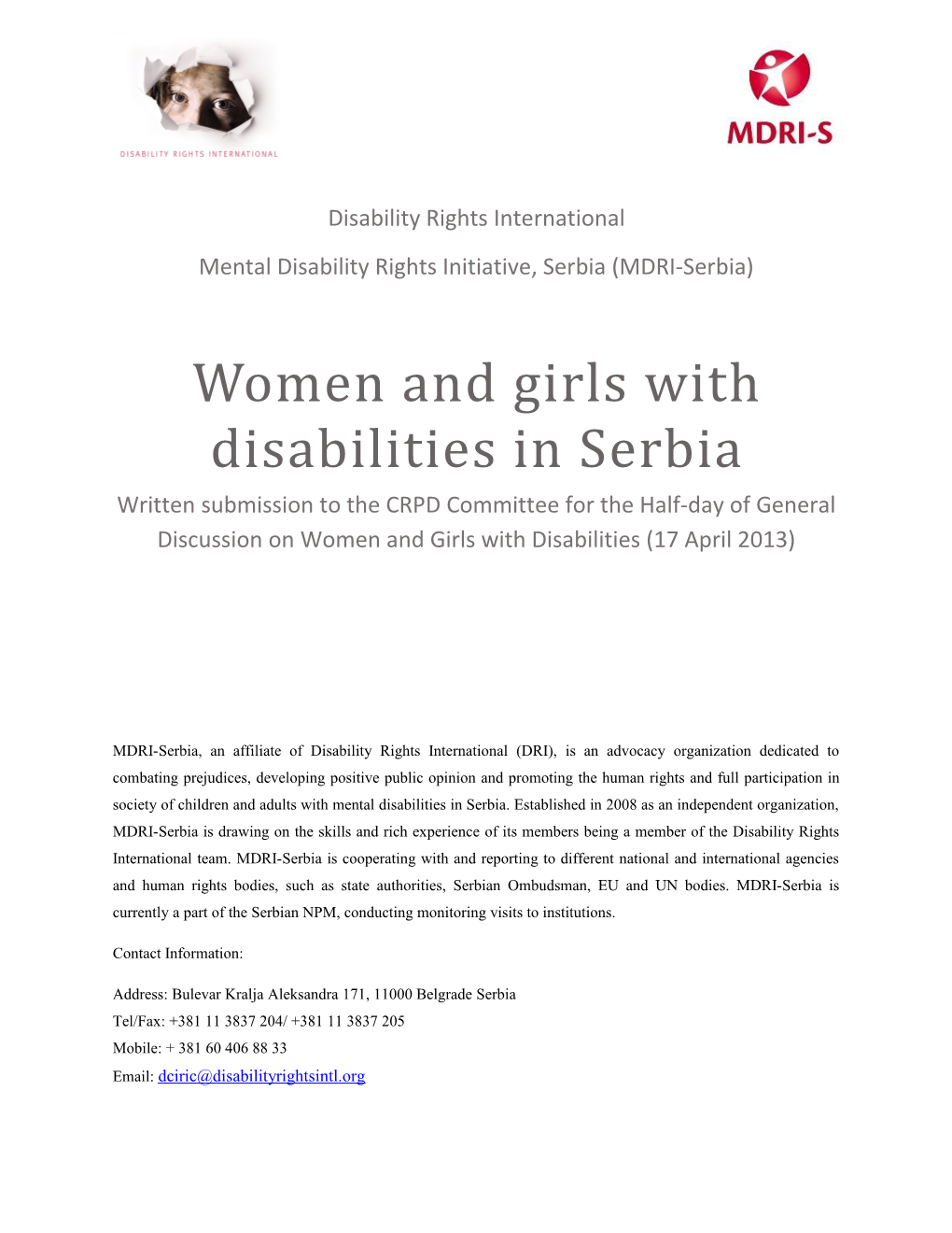 Mental Disability Rights Initiative, Serbia(MDRI-Serbia)