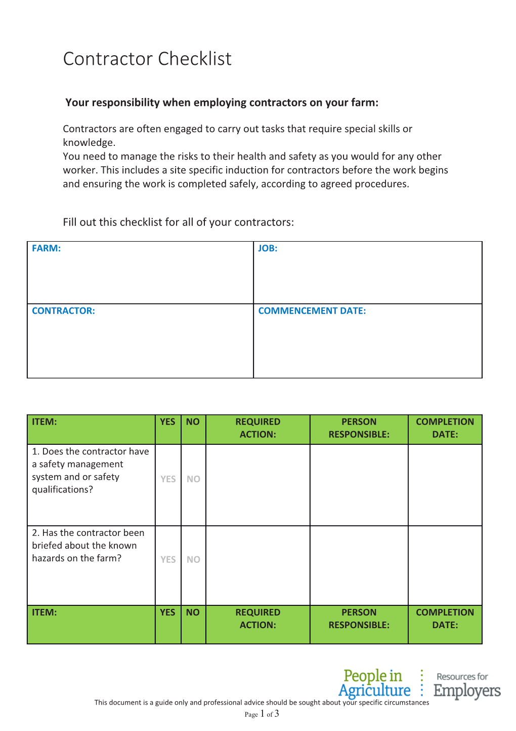 Contractor Checklist