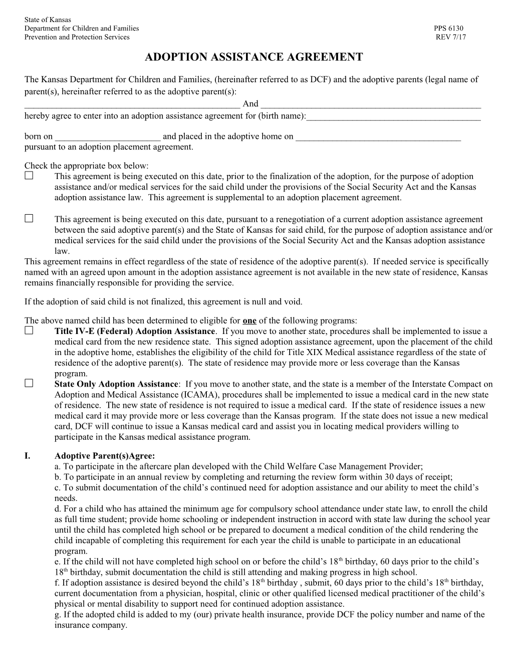 Adoption Assistance Agreement