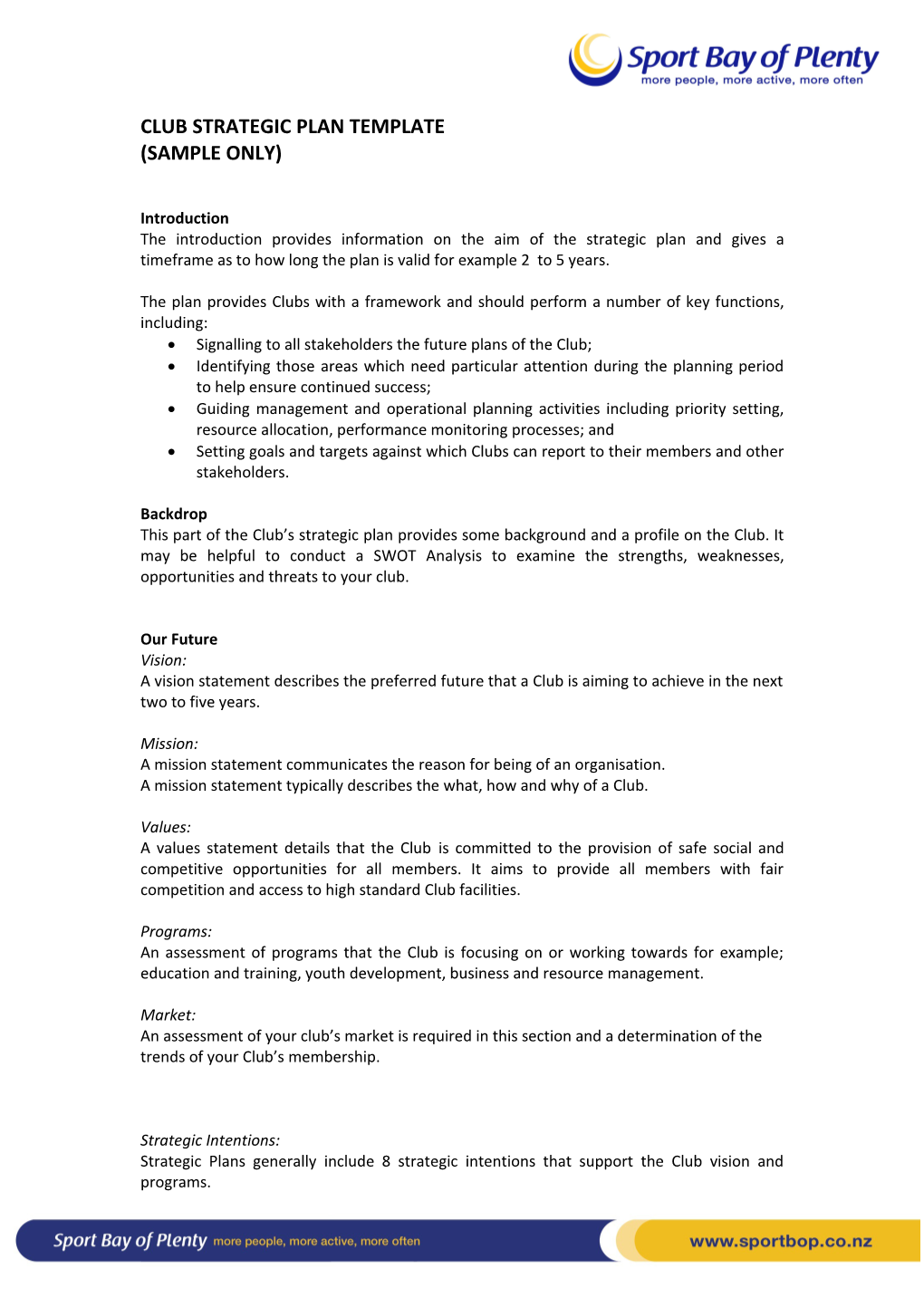 Club Strategic Plan Template