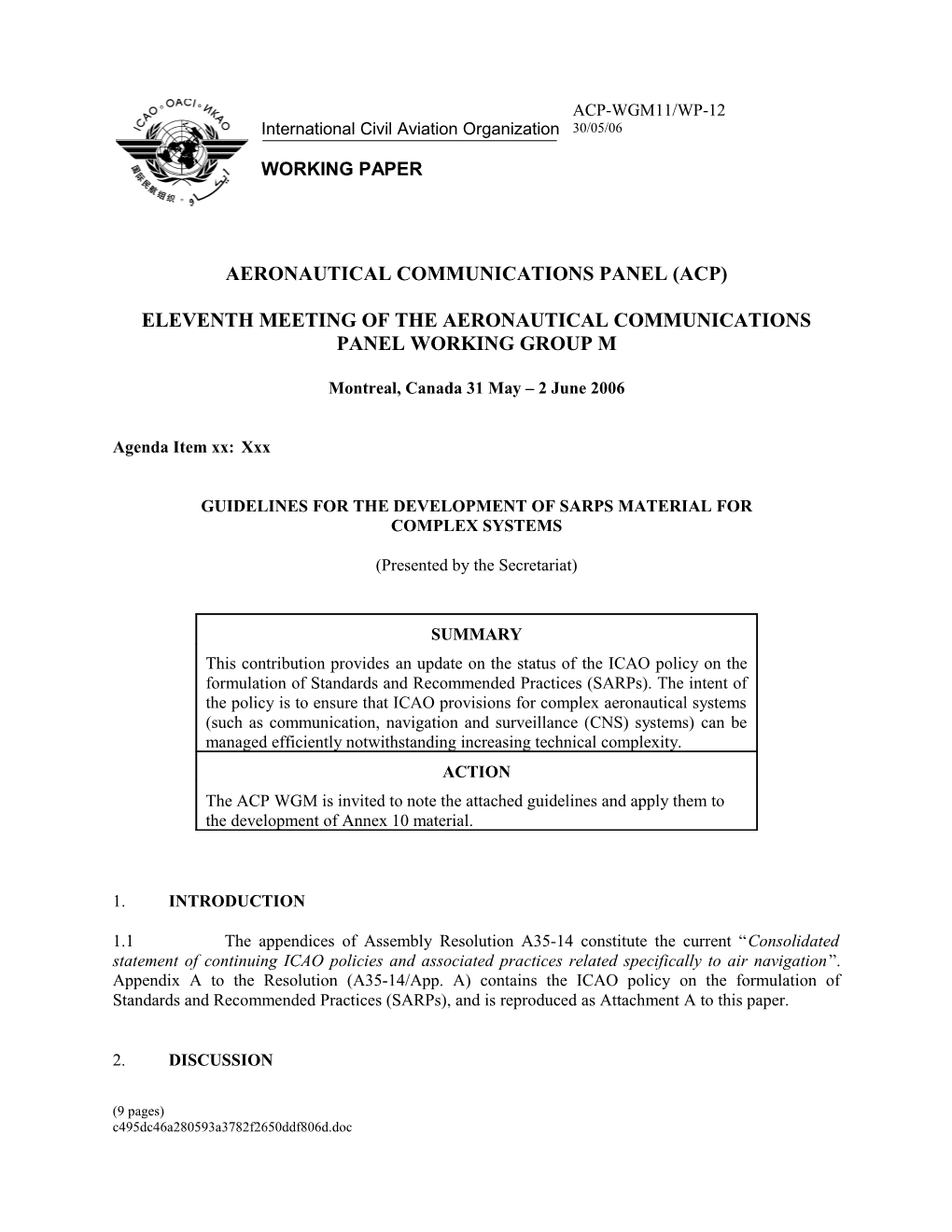 Guidelines to ANC Panels for the Development of Sarps Material for Complex Systems