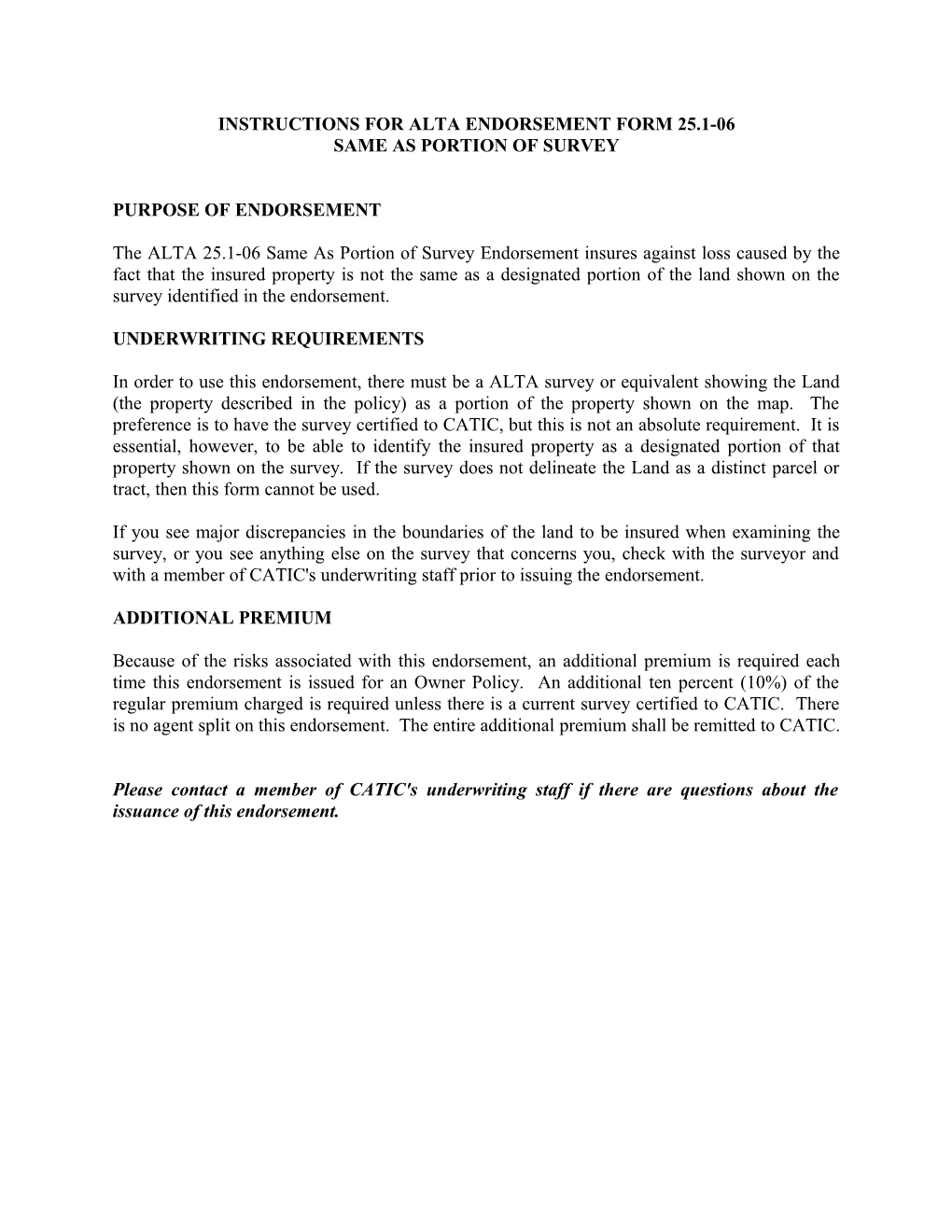 Instructions for Alta Endorsement Form 25.1-06