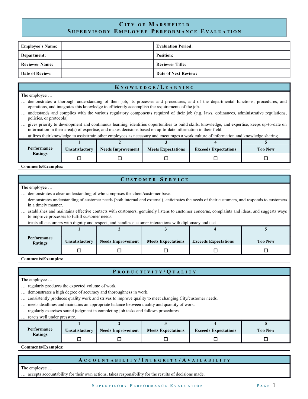 Supervisory Employee Performance Evaluation