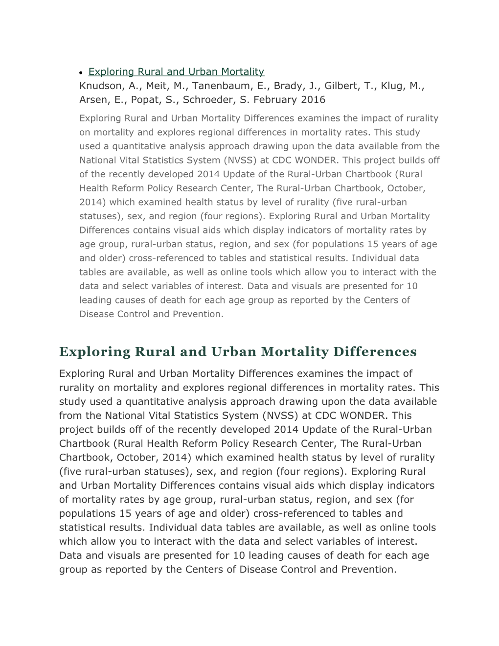 Exploring Rural and Urban Mortality Differences