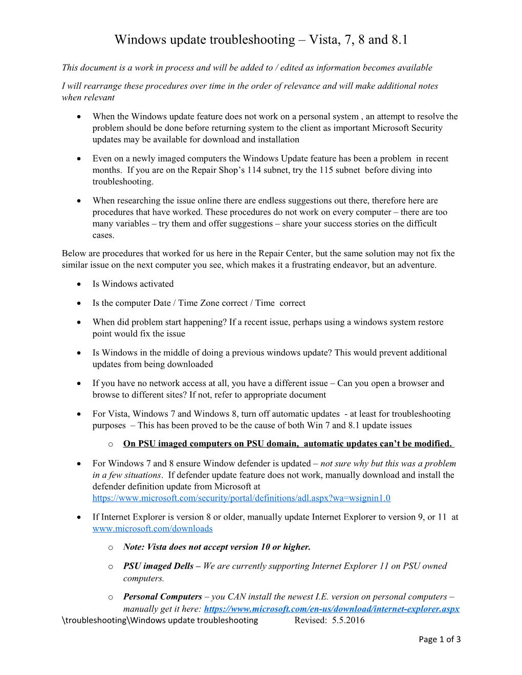 Windows Update Troubleshooting Vista, 7, 8 and 8.1