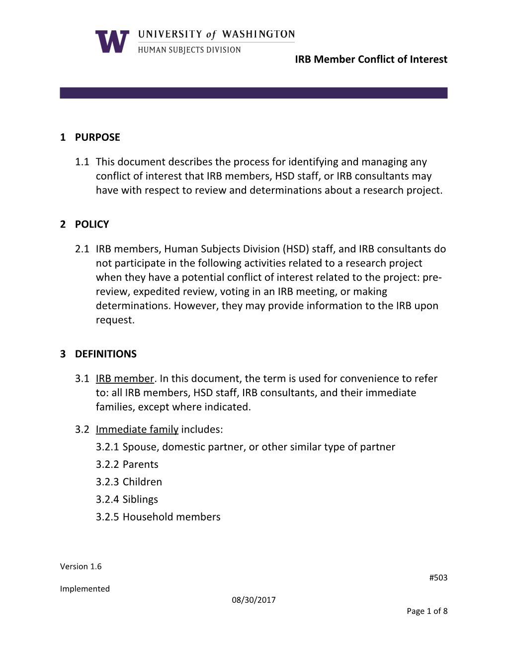 SOP IRB Member Conflict of Interest