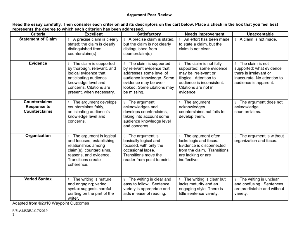 Argument Peer Review