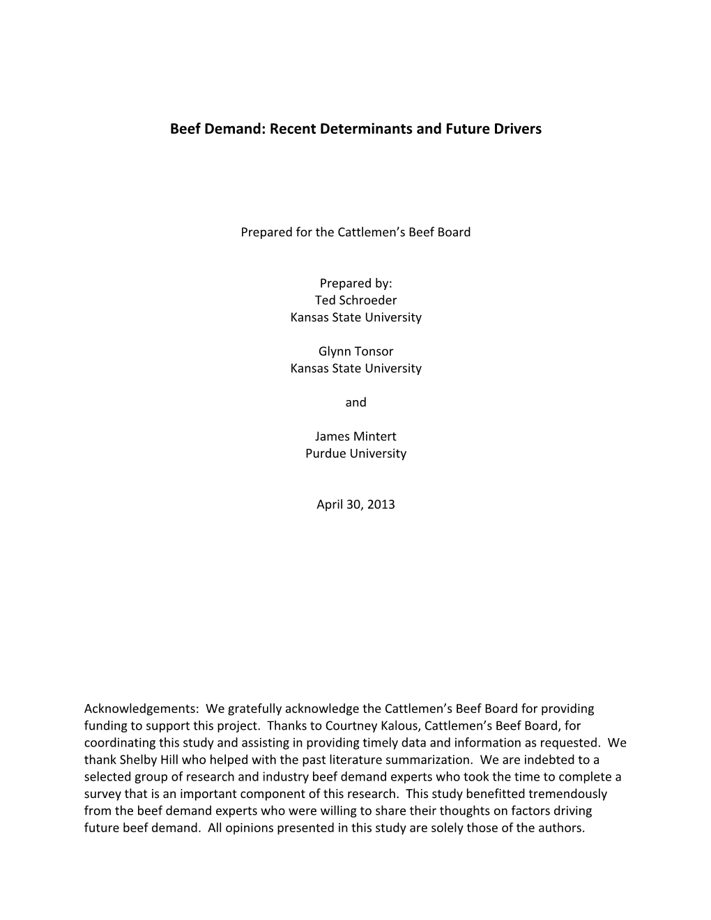 Beef Demand: Recent Determinants and Future Drivers