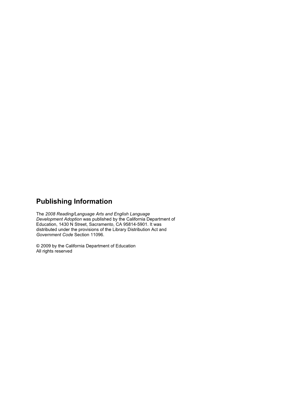SBE 2008 RLA/ELD Primary Adoption Report - Instructional Materials (CA Dept of Education)