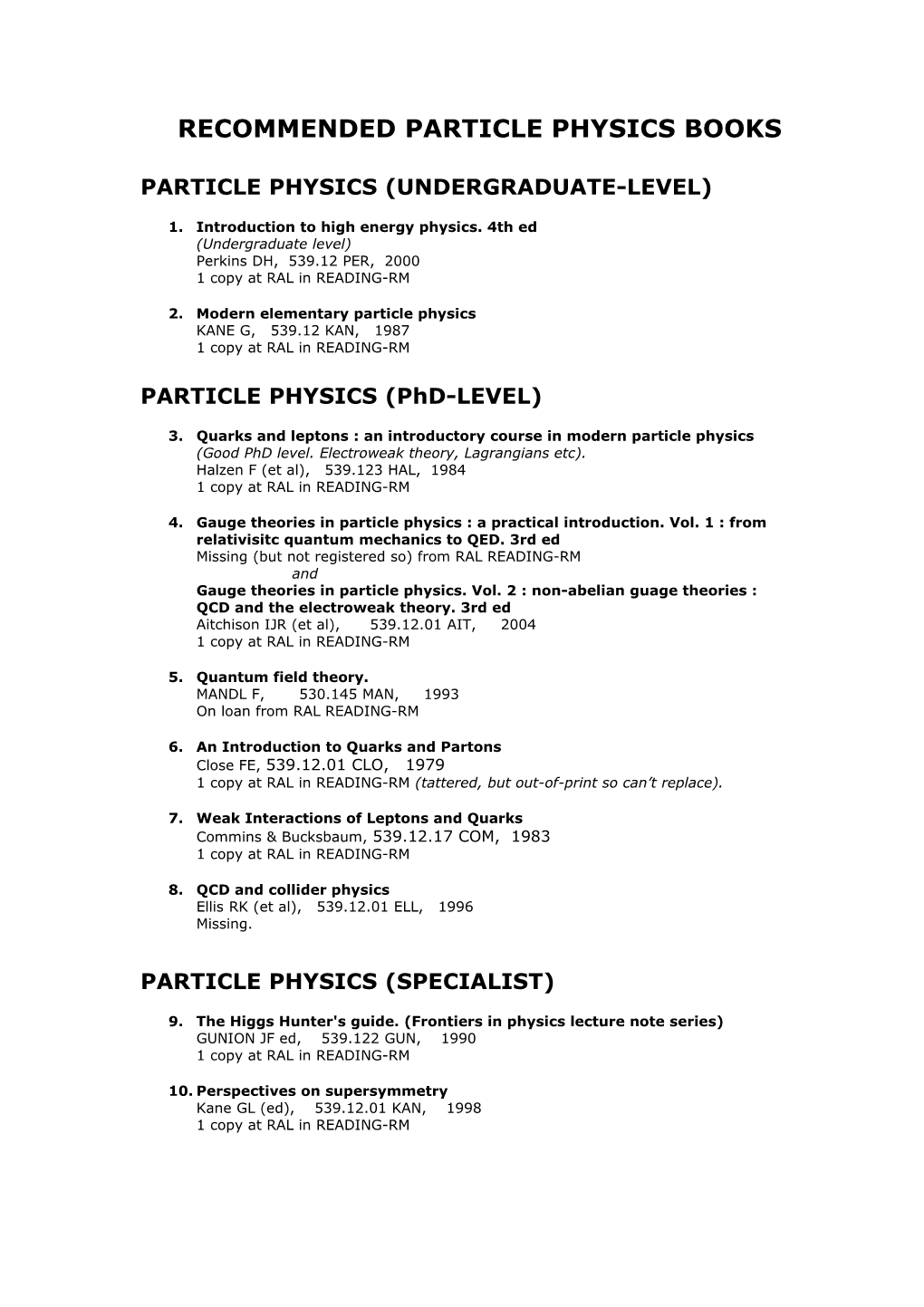 Recommended Particle Physics Books