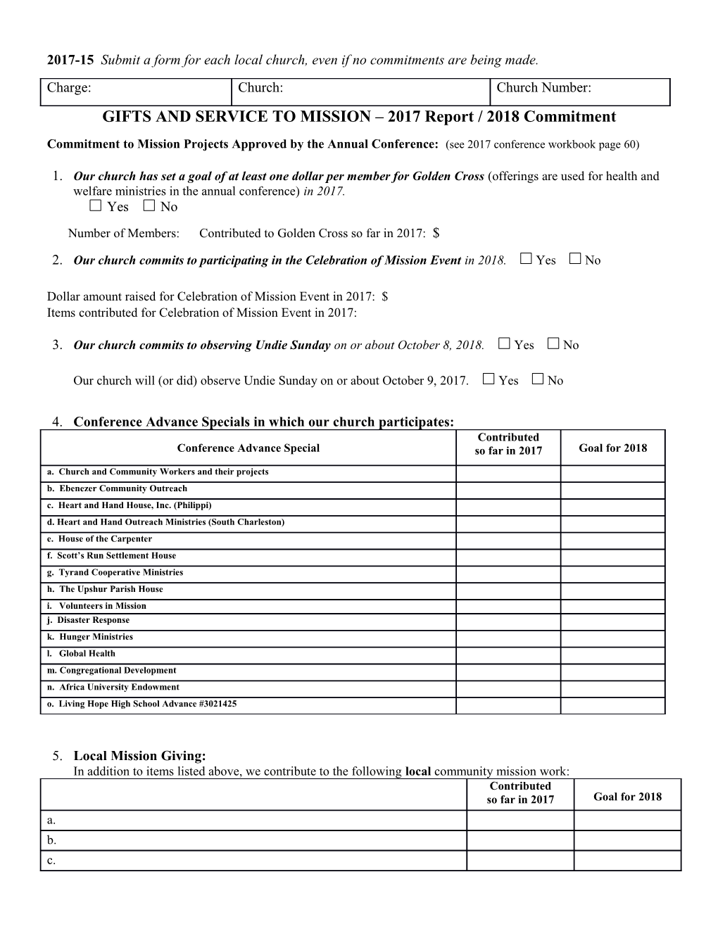 GIFTS and SERVICE to MISSION 2017Report/2018Commitment