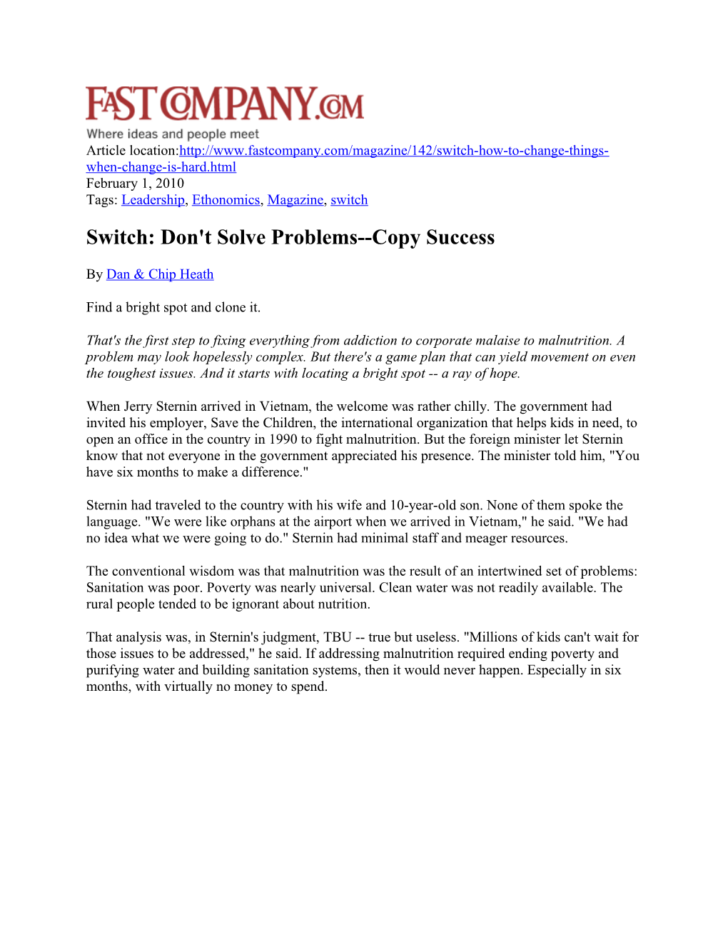 Switch: Don't Solve Problems Copy Success