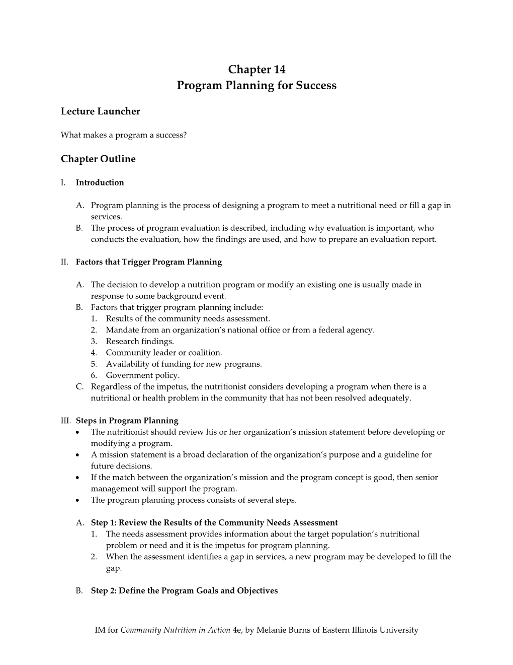 Program Planning for Success