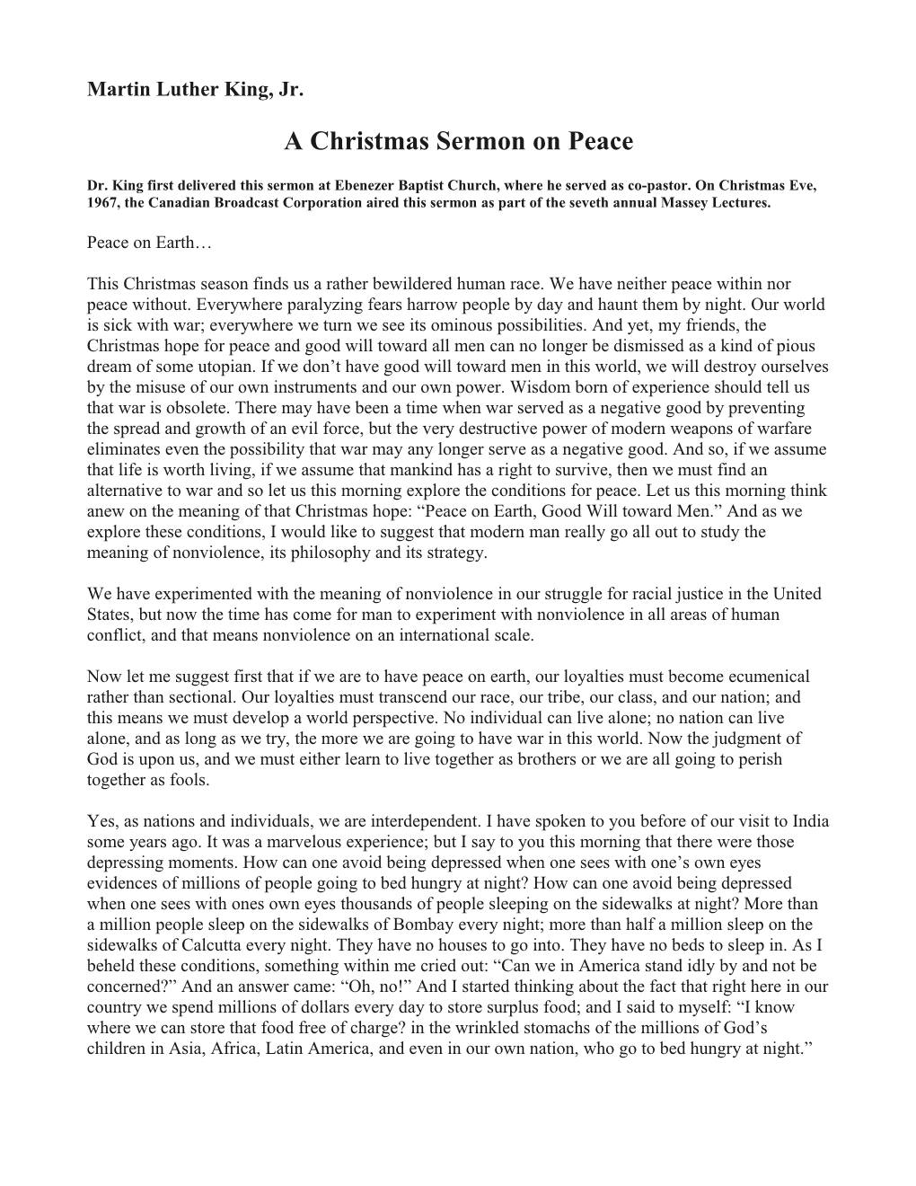 A Christmas Sermon on Peace